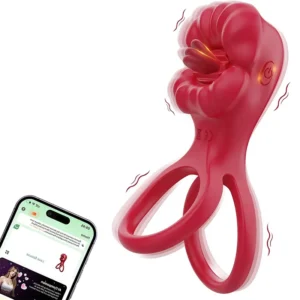 Anneau pénien vibrant avec stimulation langue et contrôle via appli