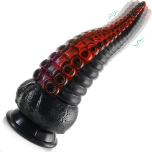 Godemichet Vibrant Noir à Texture Tentaculaire – Réaliste