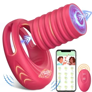 Anneau pénien vibrant avec gaine élastique contrôlé par app