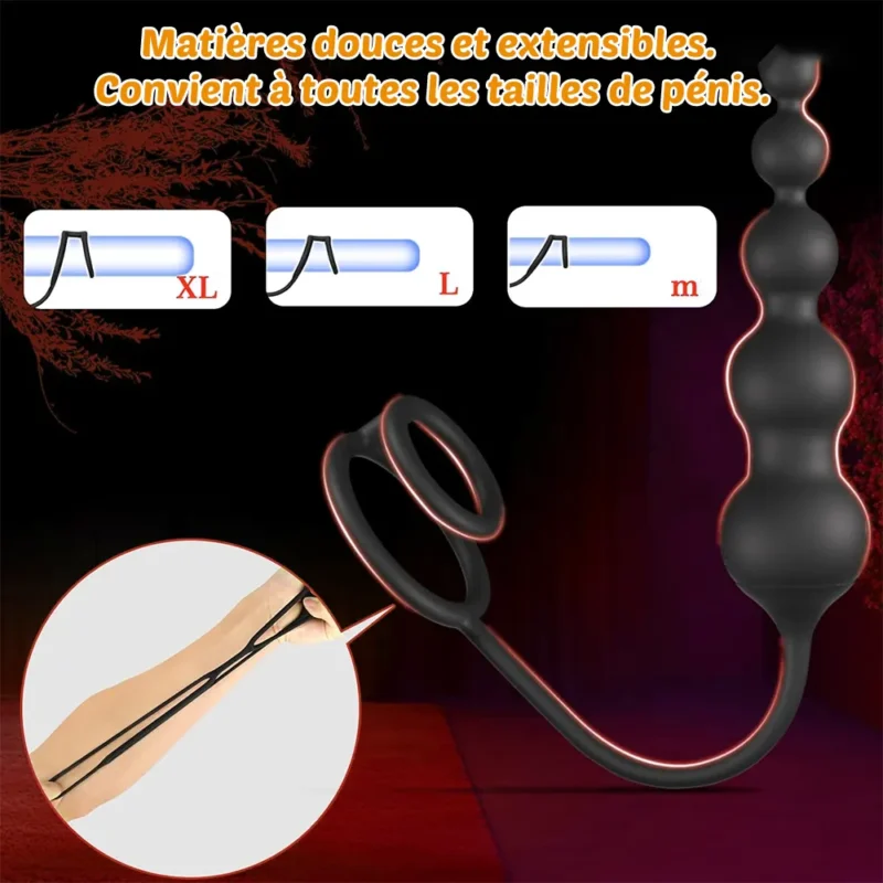Anneau pénien vibrant avec plug anal télécommandé 5