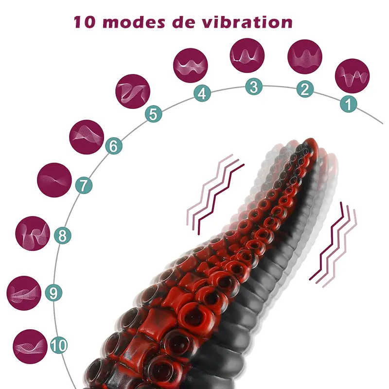 Godemichet Vibrant Noir à Texture Tentaculaire – Réaliste 2