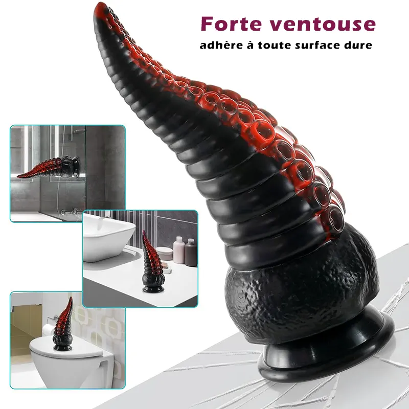 Godemichet Vibrant Noir à Texture Tentaculaire – Réaliste 3