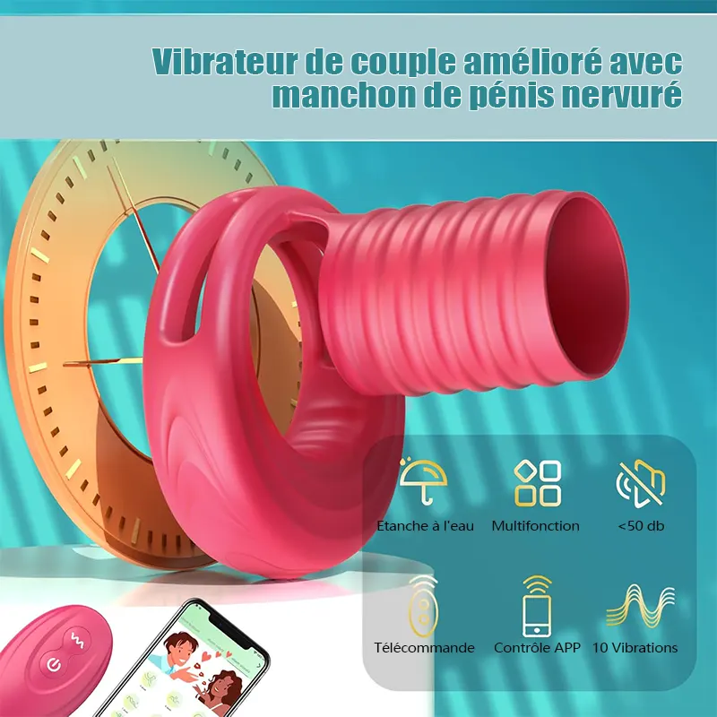 Anneau pénien vibrant avec gaine élastique contrôlé par app 1