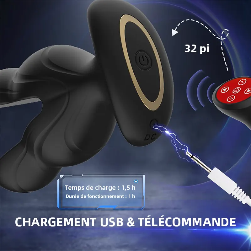 Plug anal vibrant avec 8 modes de vibration et chocs