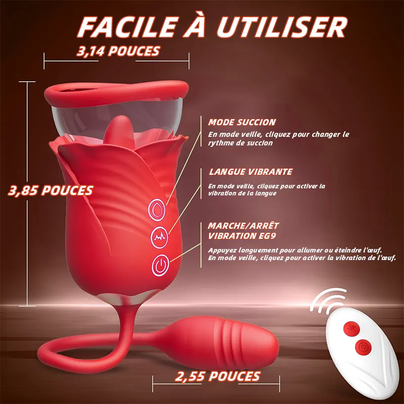 Rose Toy Stimulateur Clitoridien 3-en-1 avec Langue et Succion