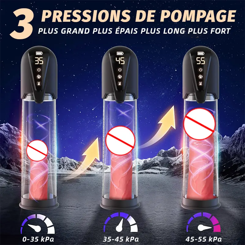 Pompe à pénis automatique avec vibration et fonction d’aspiration