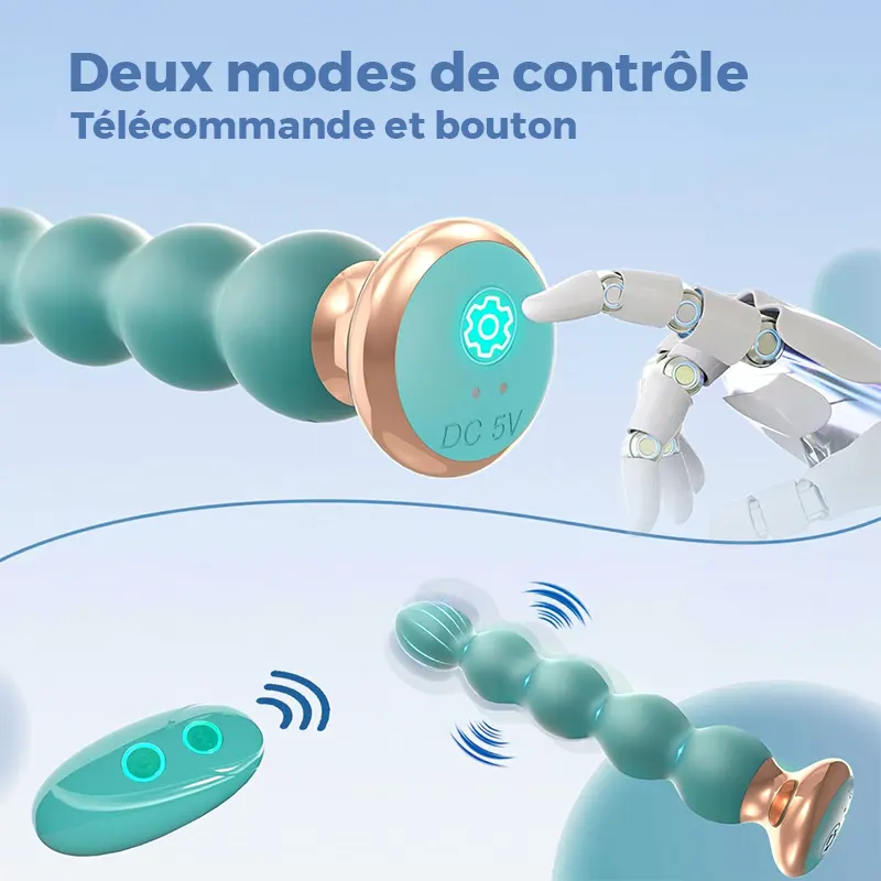 Plug Anal à Perles Vibrantes avec Télécommande, 10 Modes