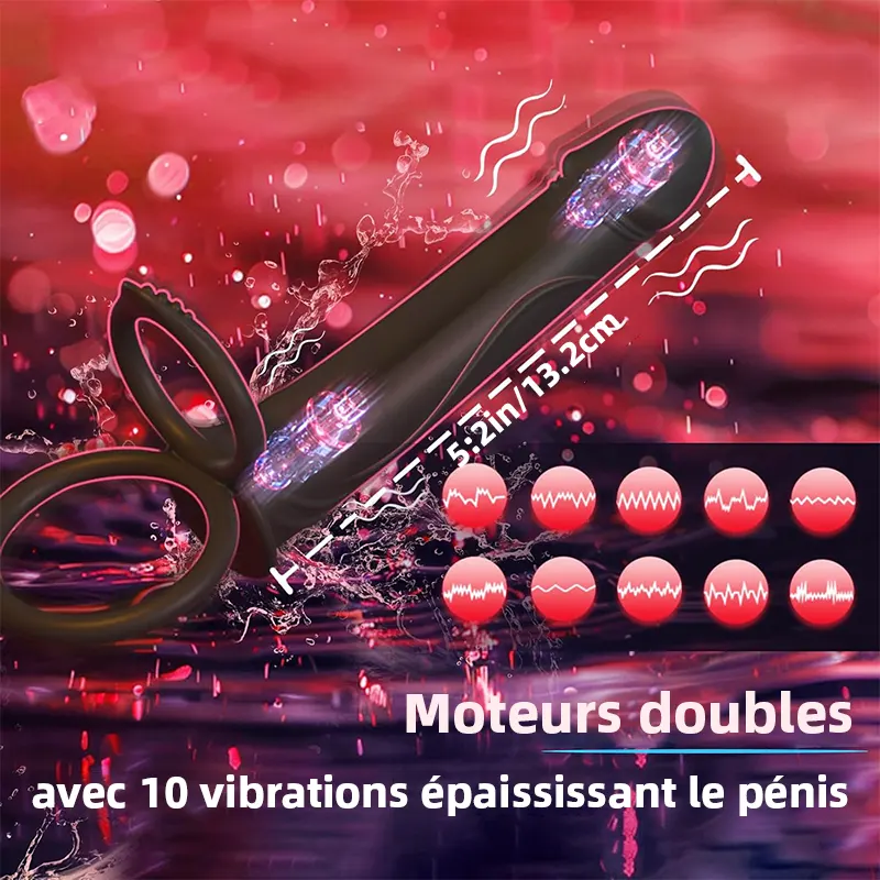 Godemichet Strap‑On + Anneau Vibrant & Cock‑Ring –Jouet Anal