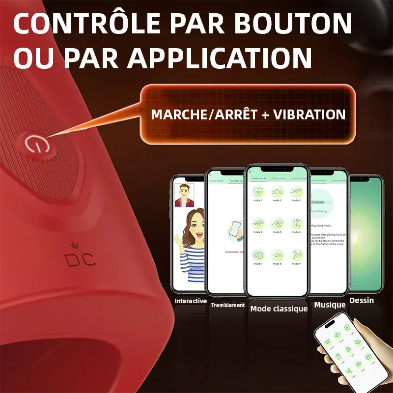 Vibromasseur homme 4-en-1 connecté avec anneau ouvert
