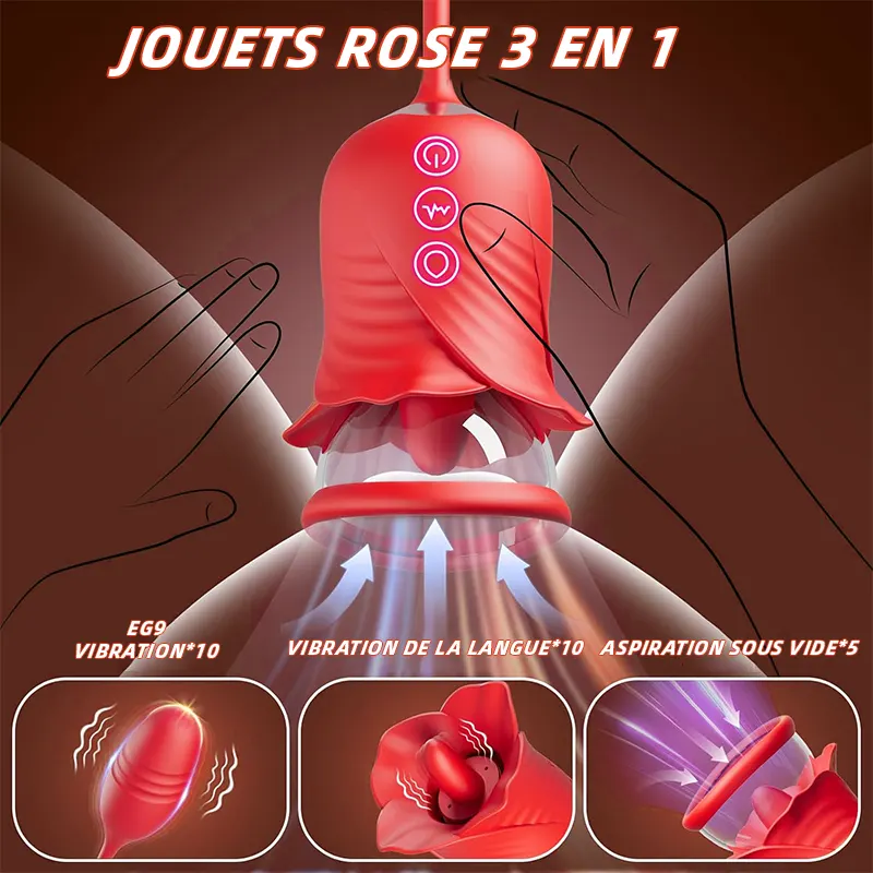Rose Toy Stimulateur Clitoridien 3-en-1 avec Langue et Succion