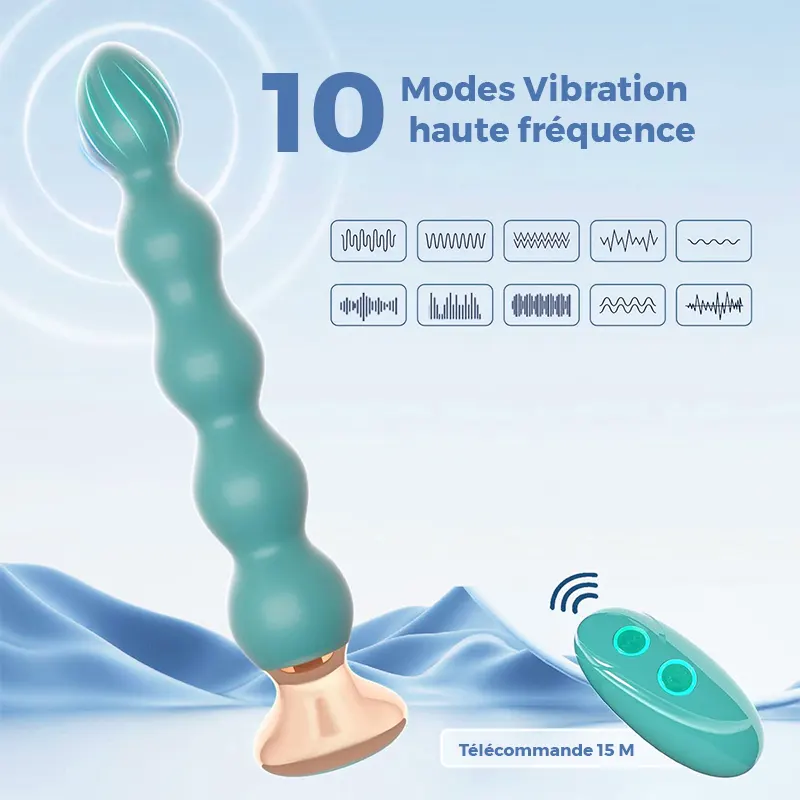 Plug Anal à Perles Vibrantes avec Télécommande, 10 Modes