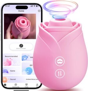 Vibrateur rose à succion avec contrôle via application, en silicone sûr pour le corps